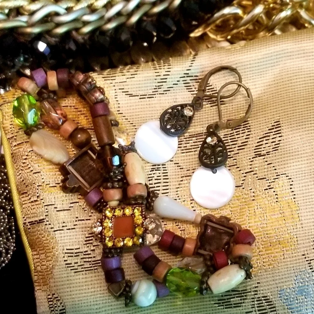 Vintage Mother Of Pearl & Crystal Embellished Earrings